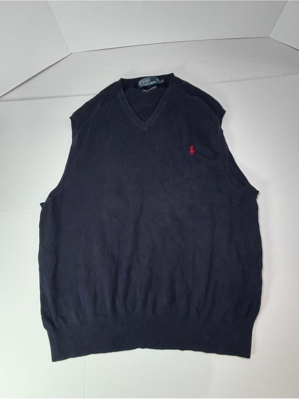 Y2K 90’s Polo by Ralph Lauren Men's Navy V-Neck Sweater Vest